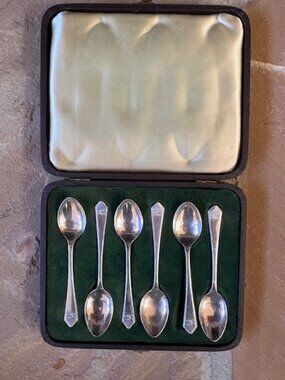 Antique Deakin & Sons Sheffield UK Set 6 Sterling Spoons 1917 w Original Case